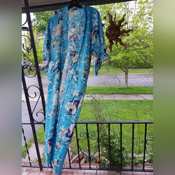 Floral Blue Kimono Robe - Picture 2 of 9